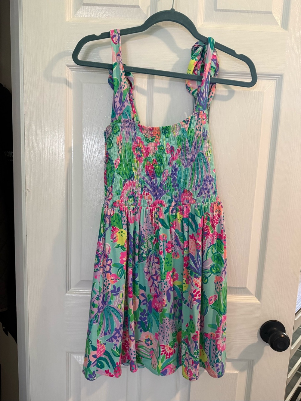 Lilly Pulitzer Green Floral Smocked Tie-Shoulder Sundress